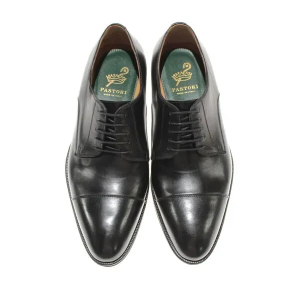 Pastori NWB Justinian Deco Dress Shoes Size 44 US 11 in Solid Black Leather